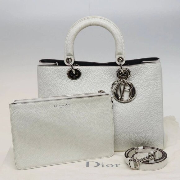 Christian Dior Diorissimo Hand Bag Leather 2way White Auth am6412AV - Picture 2 of 15